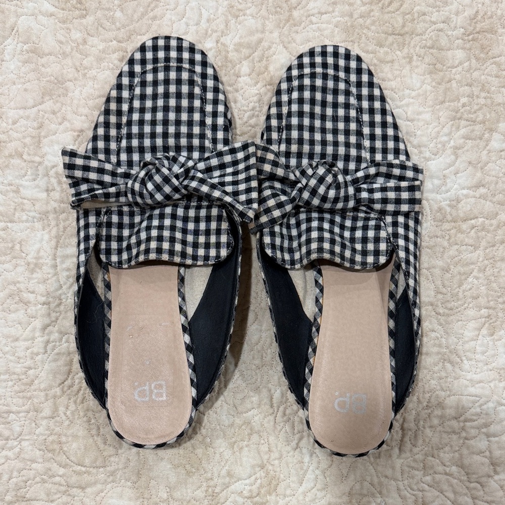BP Checkered Black and White Bow Mules